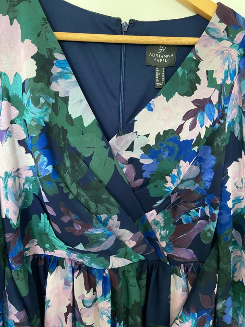 NWT Adrianna Papel Wrap Maxi Dress - Navy, Purple & Green-6 - Picture 3 of 7